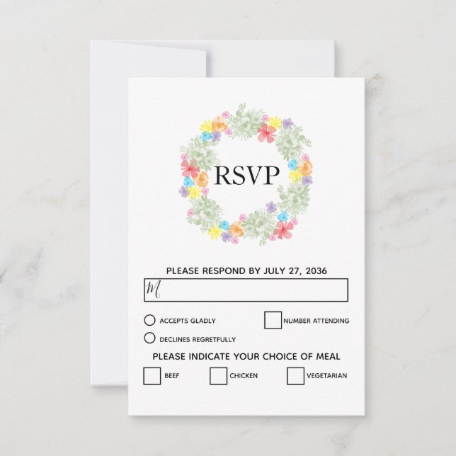 Placas RSVP de Casamento de Wreath Floral Rustic (Frente)