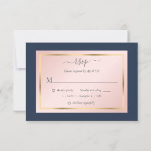 Placas RSVP de Casamento Dourado de Blush Azul-Mar