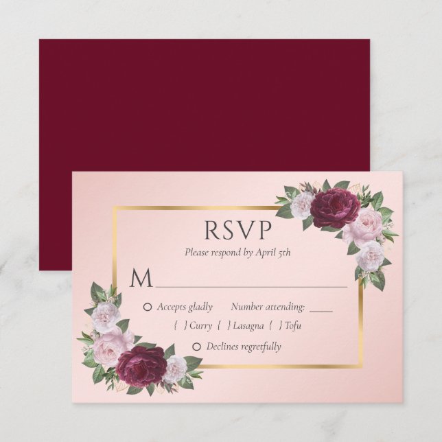Placas RSVP de Casamento Dourado do Elegante Burgu (Frente/Verso)