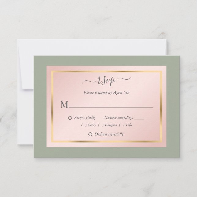 Placas RSVP de Casamento Dourado do Elegante Sage  (Frente)