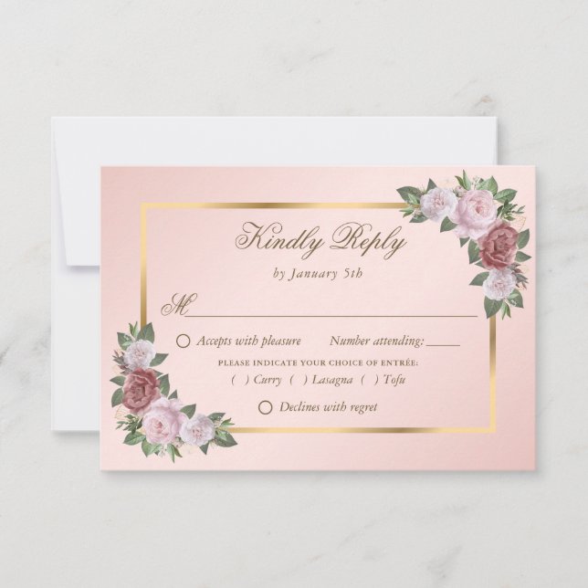 Placas RSVP de Casamento Dourado Rosa-Blush Elegan (Frente)