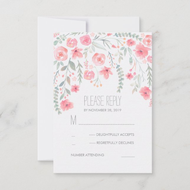 Placas RSVP de Casamento Elegante de Aquarela Flor (Frente)