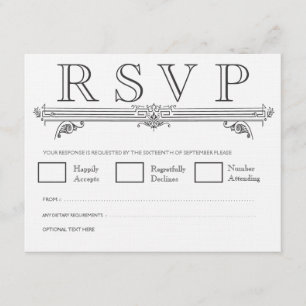 Placas RSVP de Casamento Elegante Preto e Branco V
