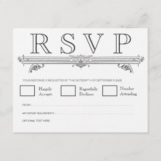 Placas RSVP de Casamento Elegante Preto e Branco V