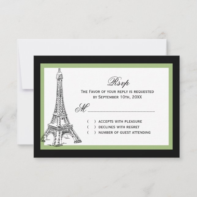 Placas RSVP de Casamento em Torre Eiffel (Frente)