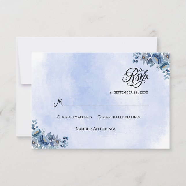 Placas RSVP de Casamento Floral Azul (Frente)