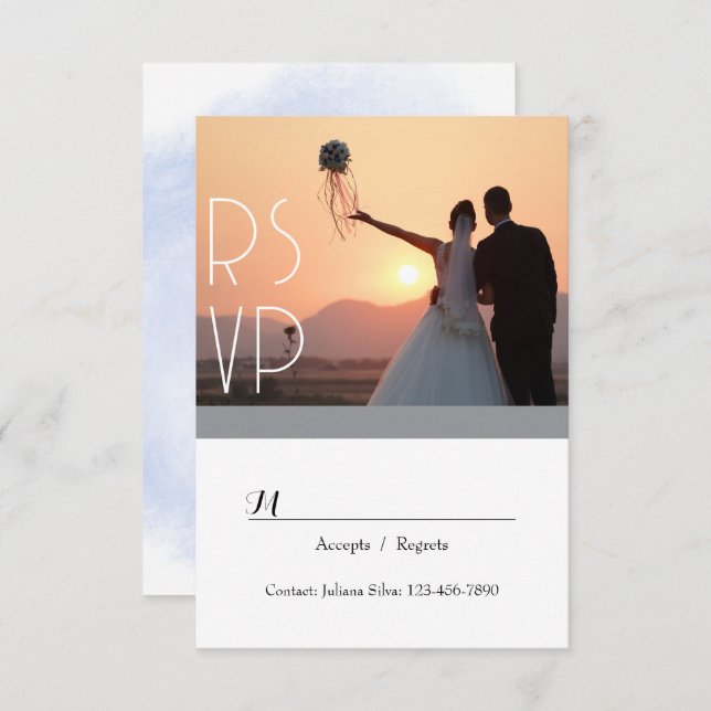 Placas RSVP de Casamento Floral Azul (Frente/Verso)