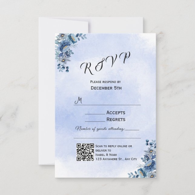 Placas RSVP de Casamento Floral Azul (Frente)