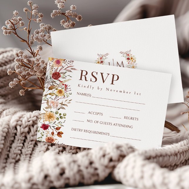 Placas RSVP de Casamento Floral de Borgonha Botâni (Criador carregado)