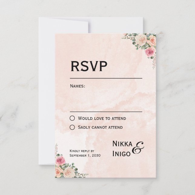 Placas RSVP de Casamento Floral de Creme Rosa Chic (Frente)