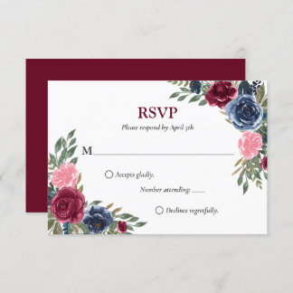Placas RSVP de Casamento Floral de marinho Azul Bo