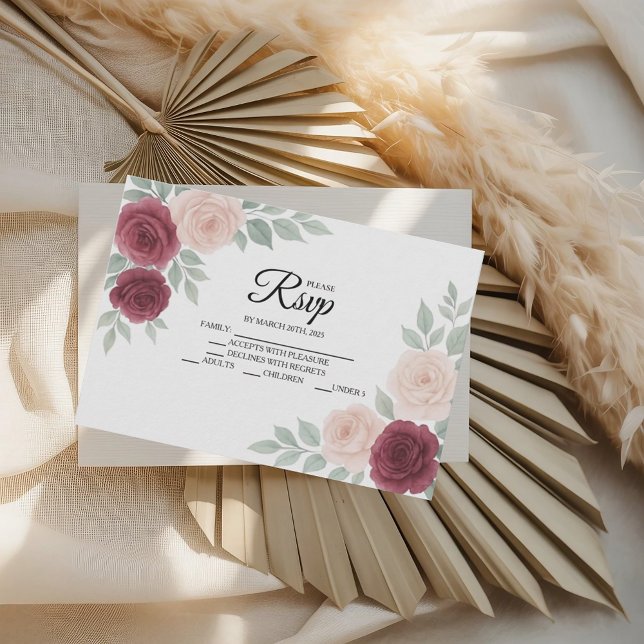 Placas RSVP de Casamento Floral de Rosa Floral de  (Criador carregado)