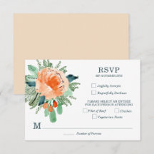 Placas RSVP de Casamento Floral de Teal Peach Jade