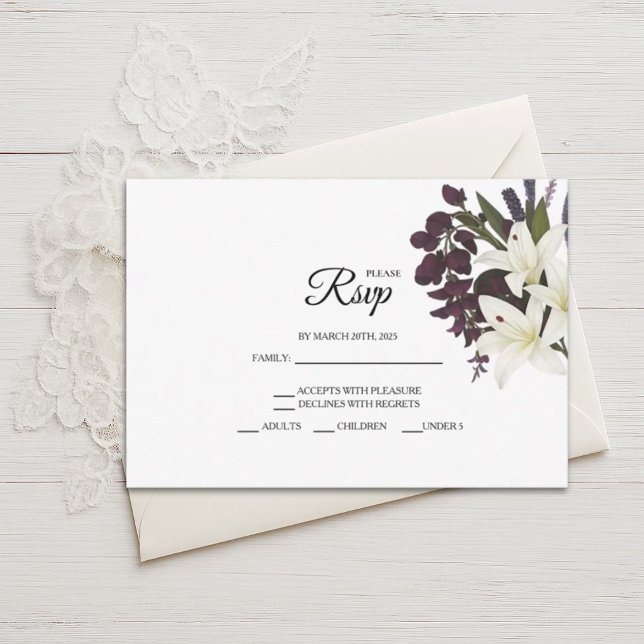 Placas RSVP de Casamento Floral de White Lily e Pl (Criador carregado)