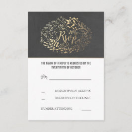 Placas RSVP de Casamento Floral Dourado Chalkboard