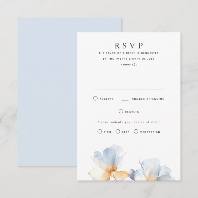 Placas RSVP de Casamento Floral Dusty Blue (Frente/Verso)