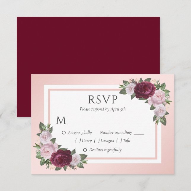 Placas RSVP de Casamento Floral e Borbulhamento (Frente/Verso)