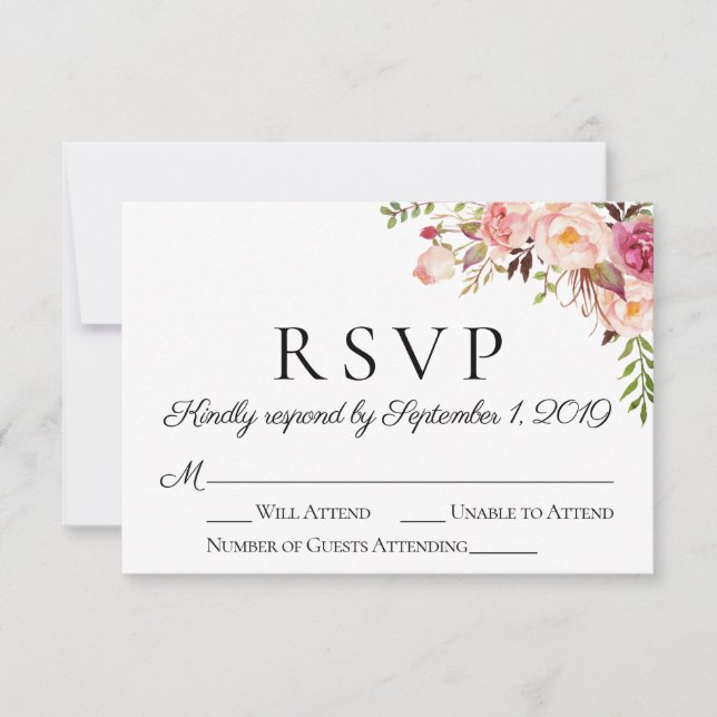 Placas RSVP de Casamento Floral Russo Rosa (Frente)