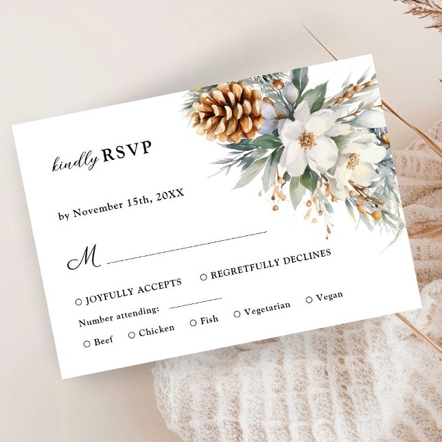 Placas RSVP de Casamento no inverno Floral Russo (Criador carregado)