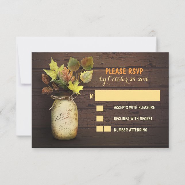 Placas RSVP de casamento outono com jarro mason (Frente)
