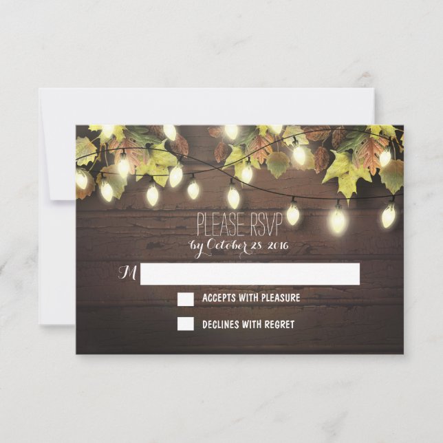 Placas RSVP de casamento outono com luzes de brilh (Frente)