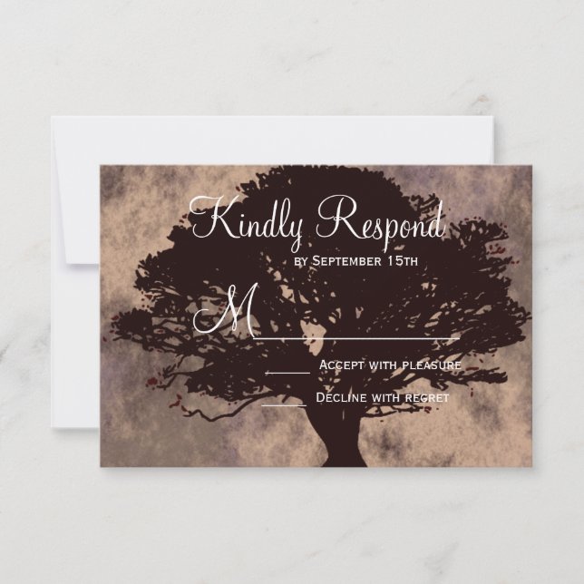 Placas RSVP de Casamento outono de silhueta de árv (Frente)