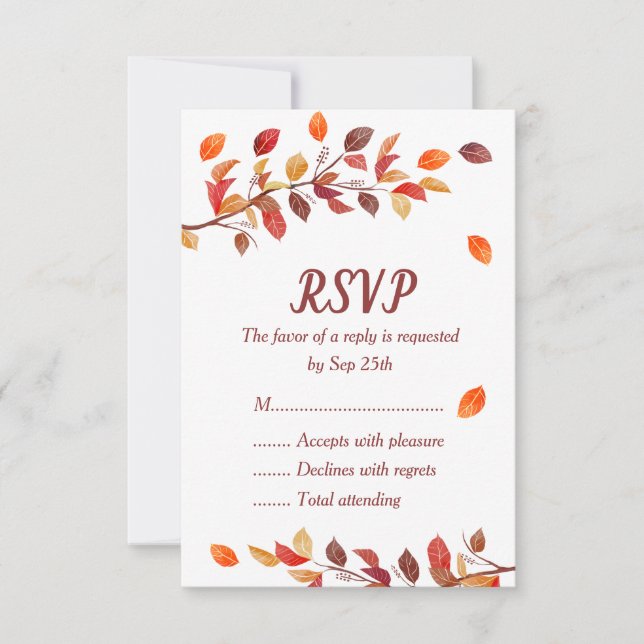 Placas RSVP de Casamento outono Folha de outono (Frente)