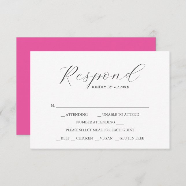 Placas RSVP de Casamento Personalizadas Rosa Vibra (Frente/Verso)