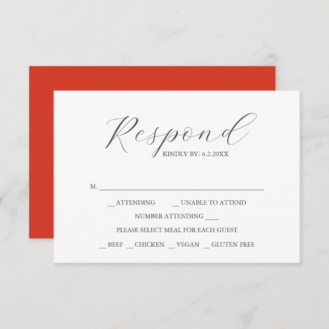 Placas RSVP de Casamento Personalizado Vermelho (Frente/Verso)