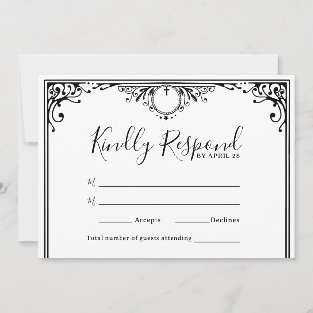 Placas RSVP de Casamento Preto e Branco Elegantes (Frente)