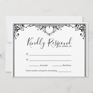 Placas RSVP de Casamento Preto e Branco Elegantes