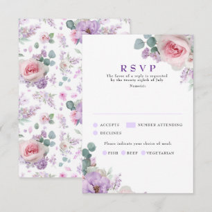 Placas RSVP de Casamento Rosa Púrpura Botânica
