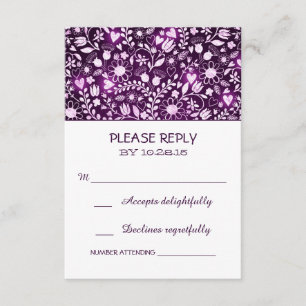 Placas RSVP de casamento roxas