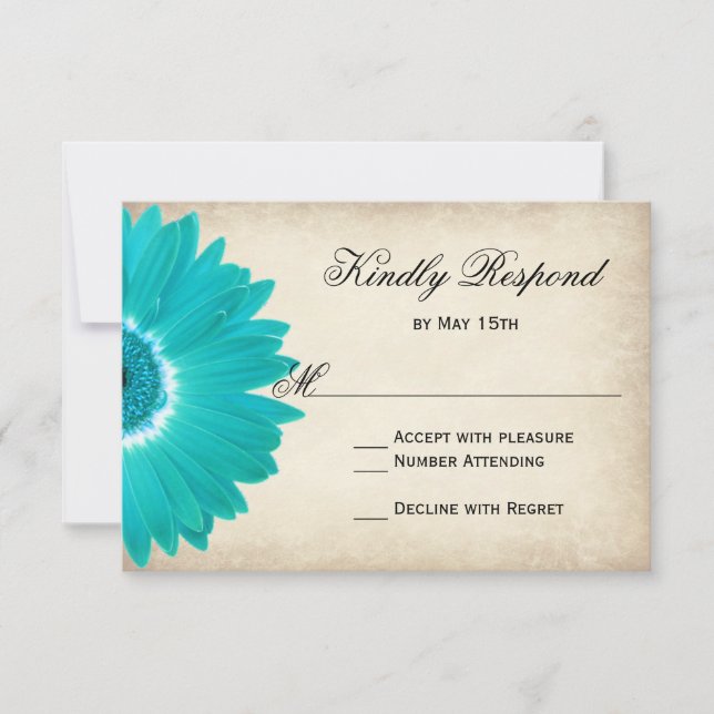 Placas RSVP de Casamento Russo Teal Aqua Gerber Da (Frente)