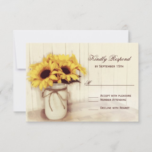 Placas RSVP de Casamento Rustic Sunflower Mason Ja (Frente)
