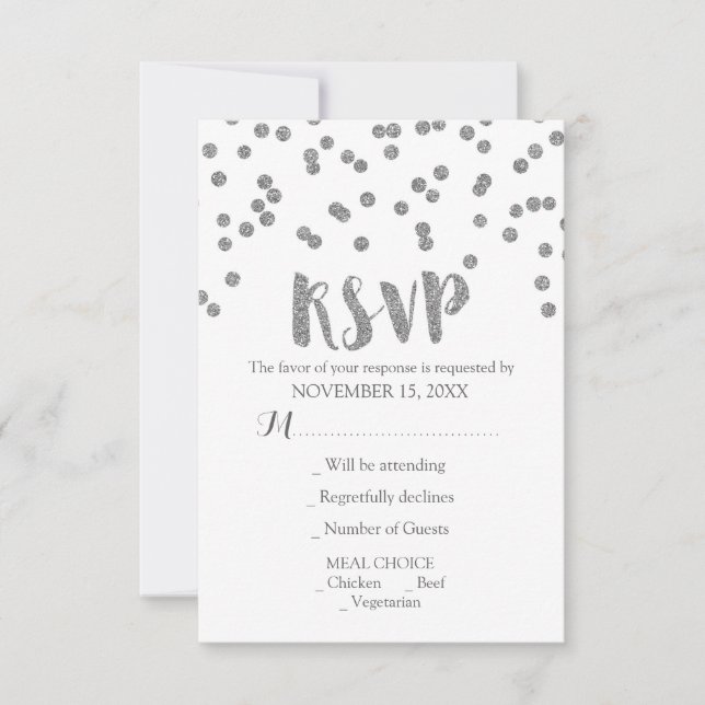 Placas RSVP de Casamento Silver Confetti (Frente)