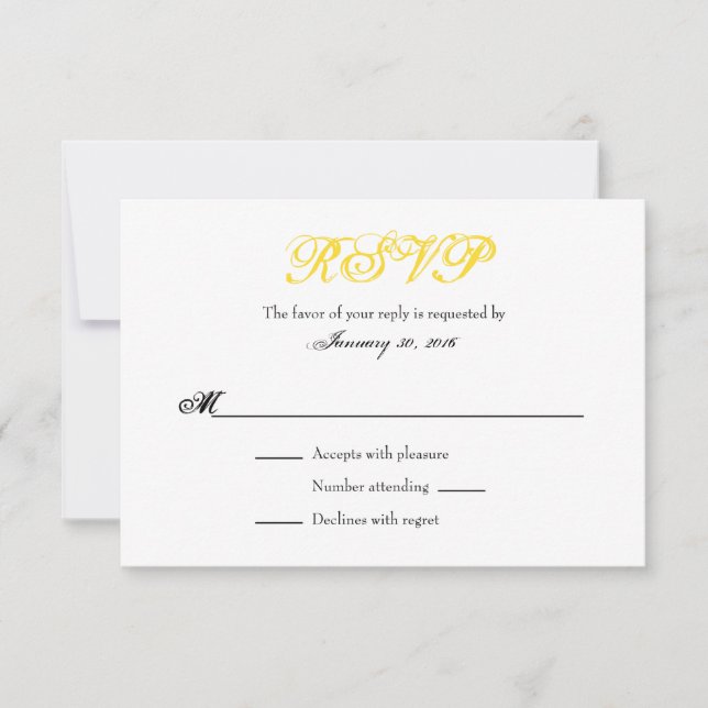 Placas RSVP de Casamento Simples - Branco Amarelo (Frente)