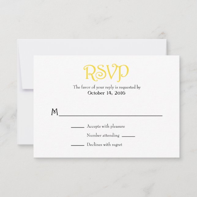 Placas RSVP de Casamento Simples - Branco Amarelo (Frente)