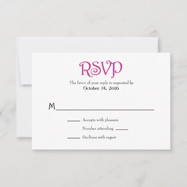 Placas RSVP de Casamento Simples Branco Rosa Quent (Frente)
