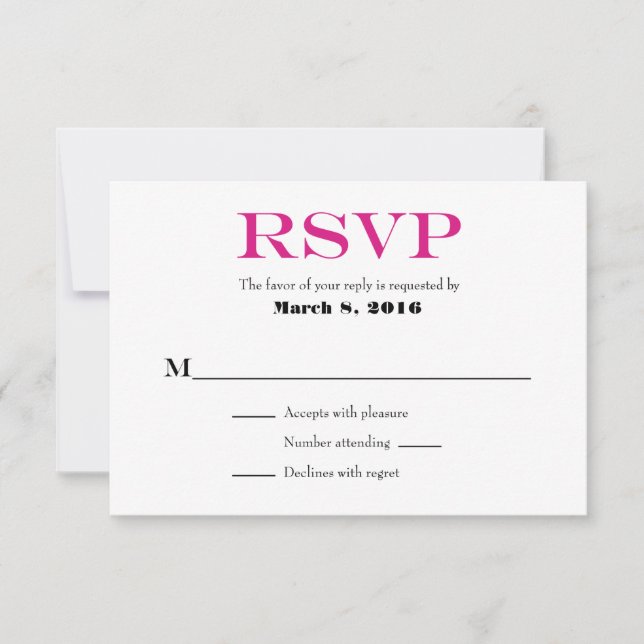 Placas RSVP de Casamento Simples Branco Rosa Quent (Frente)