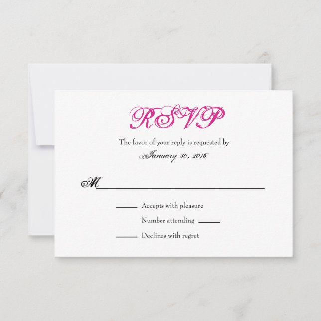 Placas RSVP de Casamento Simples Branco Rosa Quent (Frente)