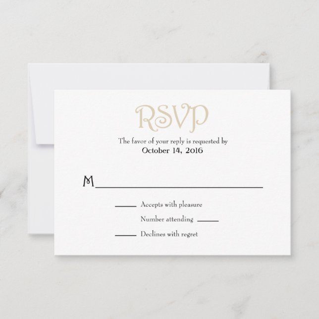 Placas RSVP de Casamento Simples de Branca de Tan  (Frente)