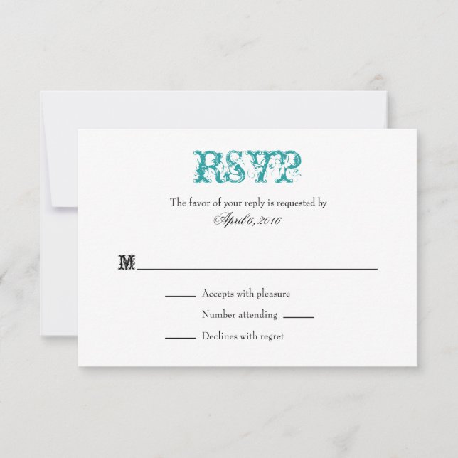 Placas RSVP de Casamento Simples de Branco Teal (Frente)