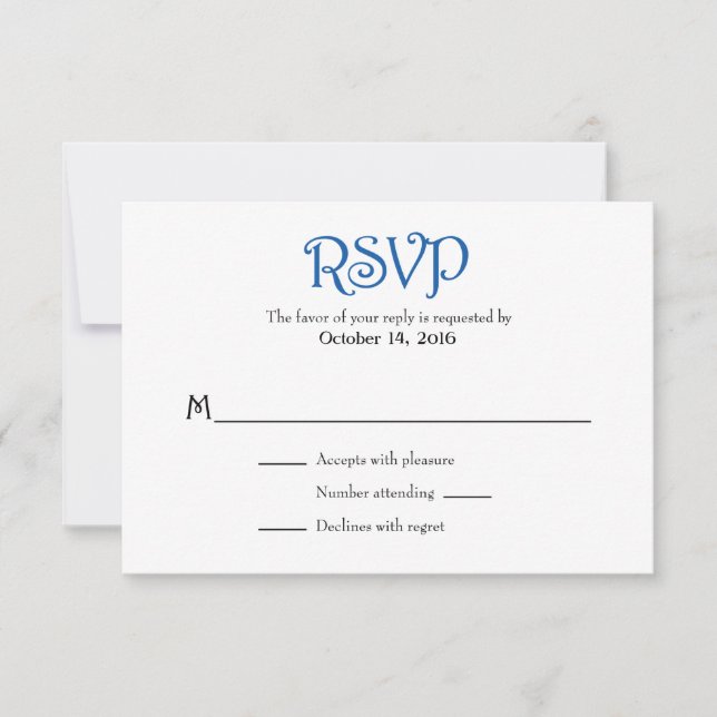 Placas RSVP de Casamento Simples e Branco Azul (Frente)