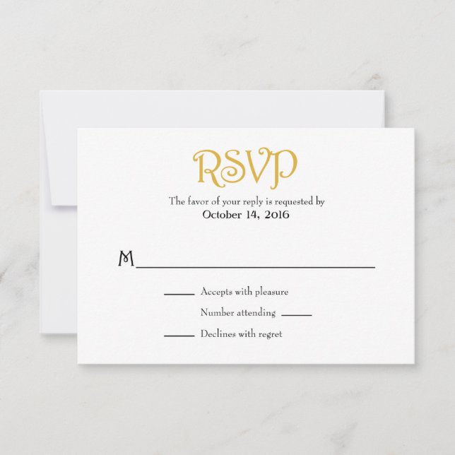 Placas RSVP de Casamento Simples e Dourado Branco (Frente)