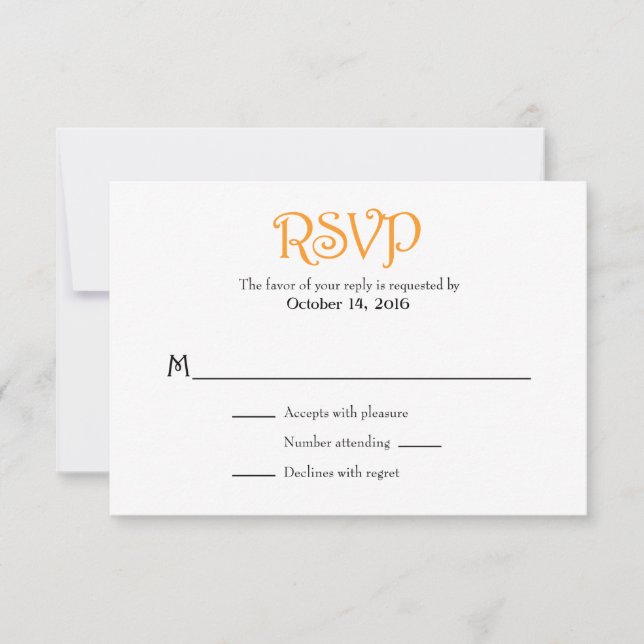 Placas RSVP de Casamento Simples Laranja Branco (Frente)
