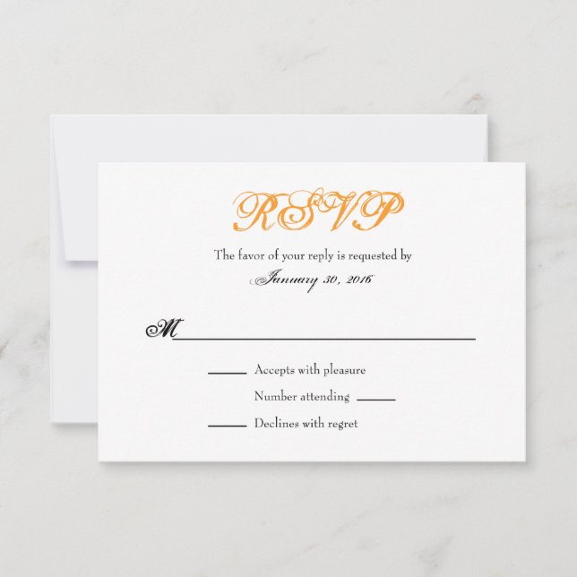 Placas RSVP de Casamento Simples Laranja Branco (Frente)
