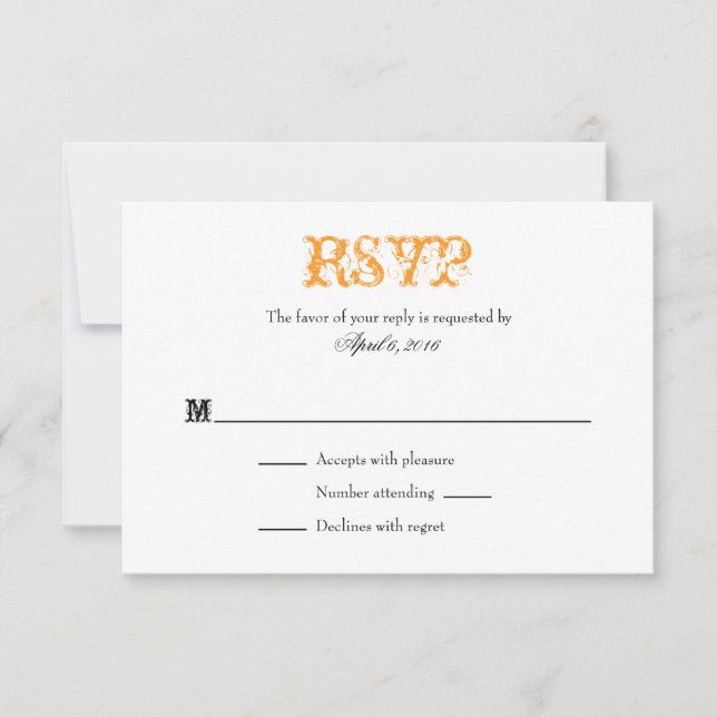 Placas RSVP de Casamento Simples Laranja Branco (Frente)