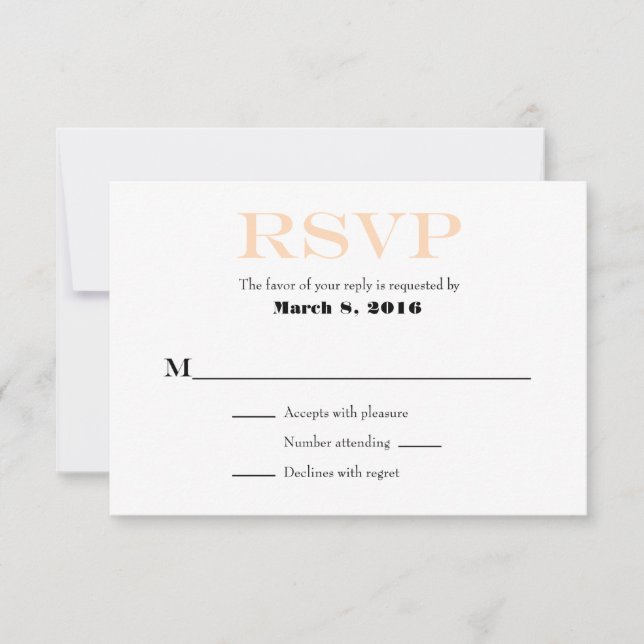 Placas RSVP de Casamento Simples Peach White Plain (Frente)