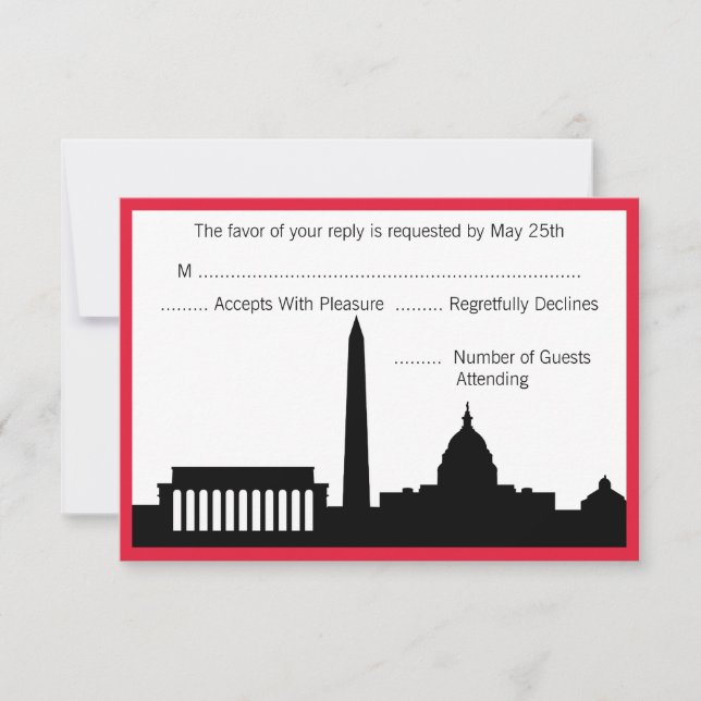Placas RSVP de Casamento Skyline DC - Vermelho (Frente)